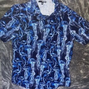 Murano Blue Jellyfish Print Short-Sleeve Shirt